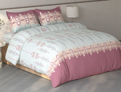 Spaces Fiora Light Grey Ornate 100% Cotton Double Bedsheet with 2 Pillow Covers - 90 x 108 Inches