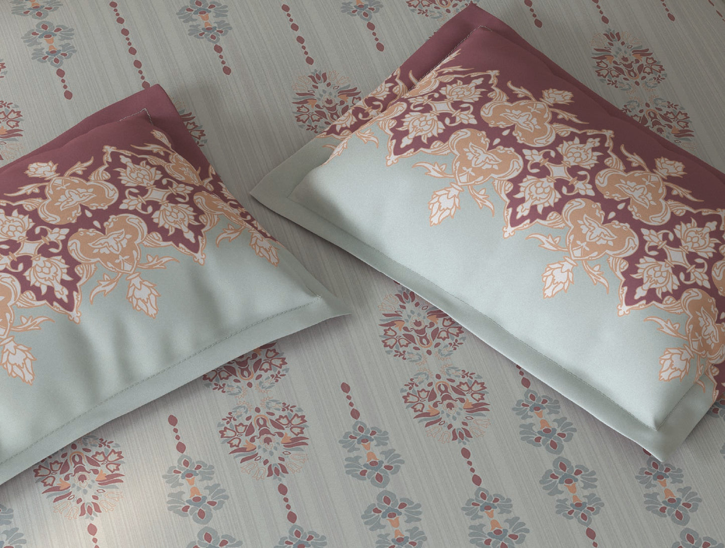 Spaces Fiora Light Grey Ornate 100% Cotton Double Bedsheet with 2 Pillow Covers - 90 x 108 Inches