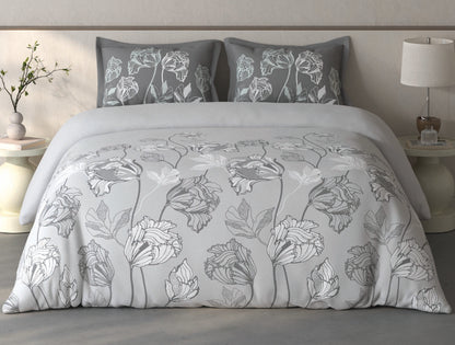 Spaces Fiora Light Grey Floral 100% Cotton Double Bedsheet with 2 Pillow Covers - 90 x 108 Inches
