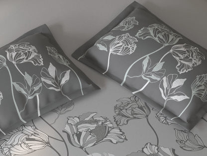 Spaces Fiora Light Grey Floral 100% Cotton Double Bedsheet with 2 Pillow Covers - 90 x 108 Inches
