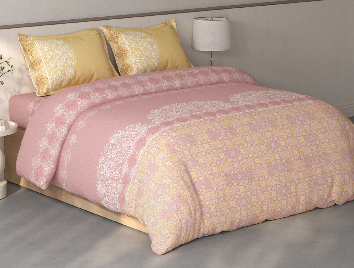 Spaces Fiora Blush Ornate 100% Cotton Double Bedsheet with 2 Pillow Covers - 90 x 108 Inches