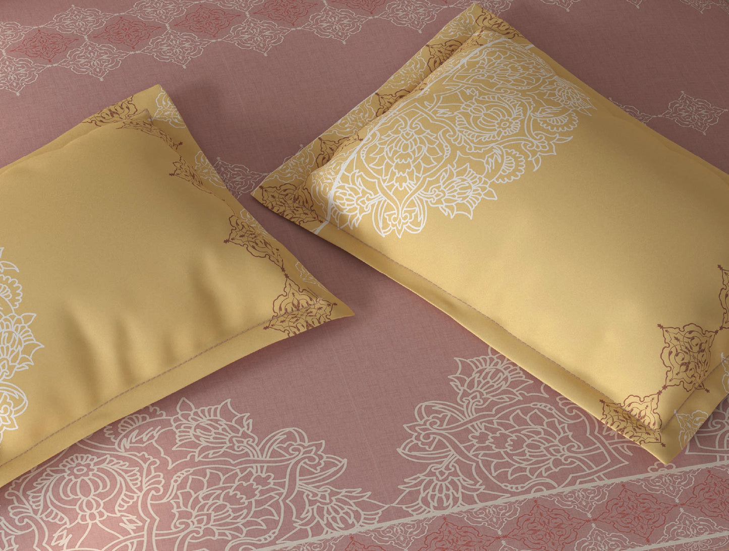 Spaces Fiora Blush Ornate 100% Cotton Double Bedsheet with 2 Pillow Covers - 90 x 108 Inches