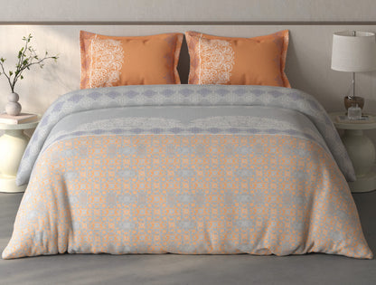 Spaces Fiora Light Grey Ornate 100% Cotton Double Bedsheet with 2 Pillow Covers - 90 x 108 Inches