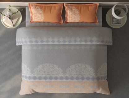 Spaces Fiora Light Grey Ornate 100% Cotton Double Bedsheet with 2 Pillow Covers - 90 x 108 Inches
