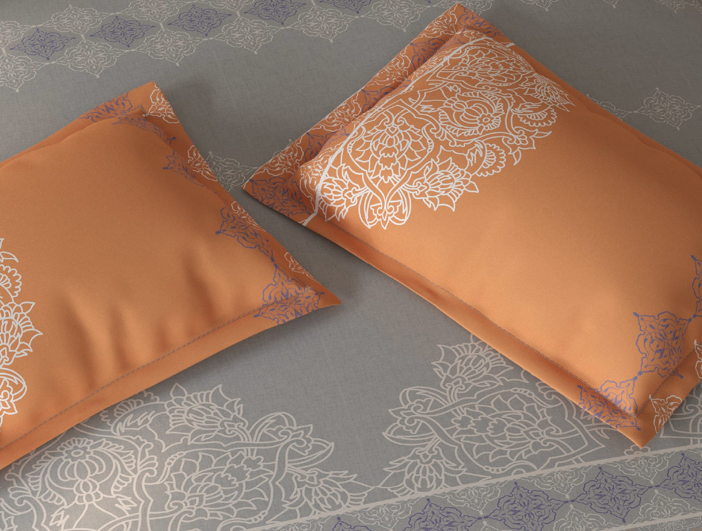 Spaces Fiora Light Grey Ornate 100% Cotton Double Bedsheet with 2 Pillow Covers - 90 x 108 Inches