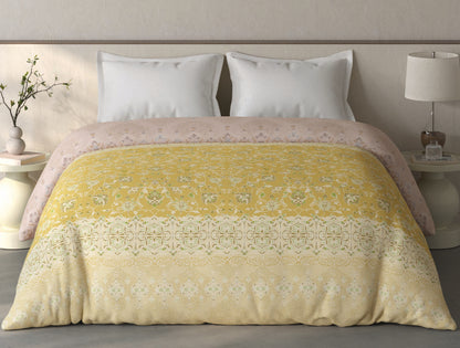 Spaces Fiora Light Yellow Ornate 100% Cotton Double Quilt Blanket - 88 x 106 Inches