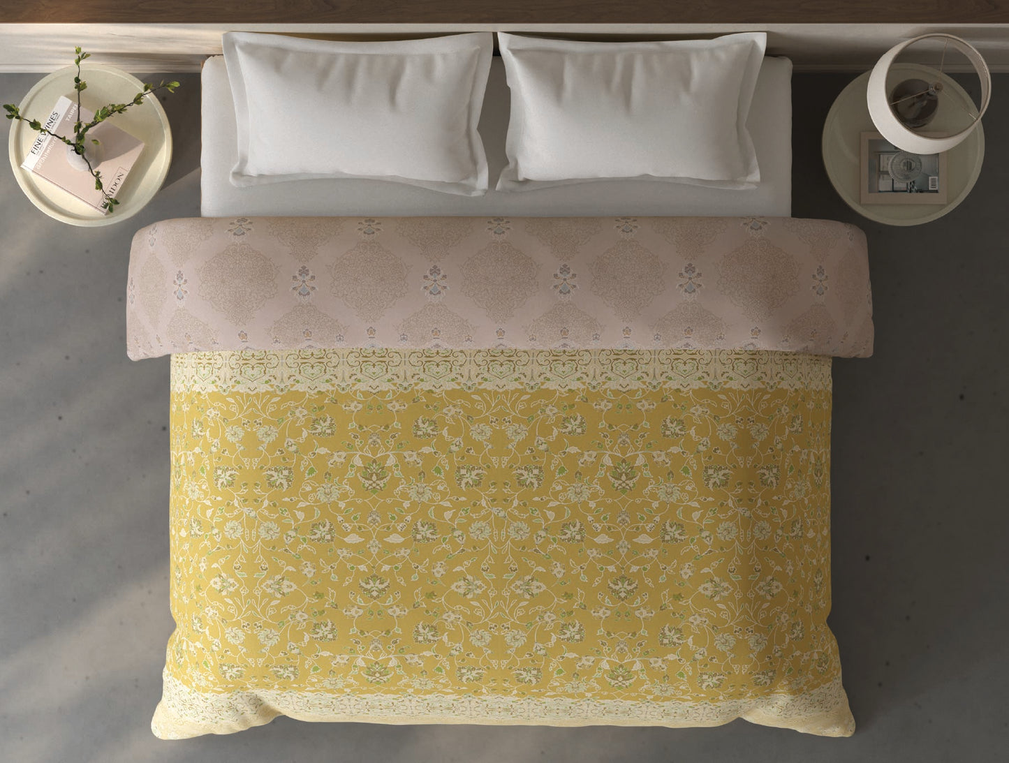 Spaces Fiora Light Yellow Ornate 100% Cotton Double Quilt Blanket - 88 x 106 Inches
