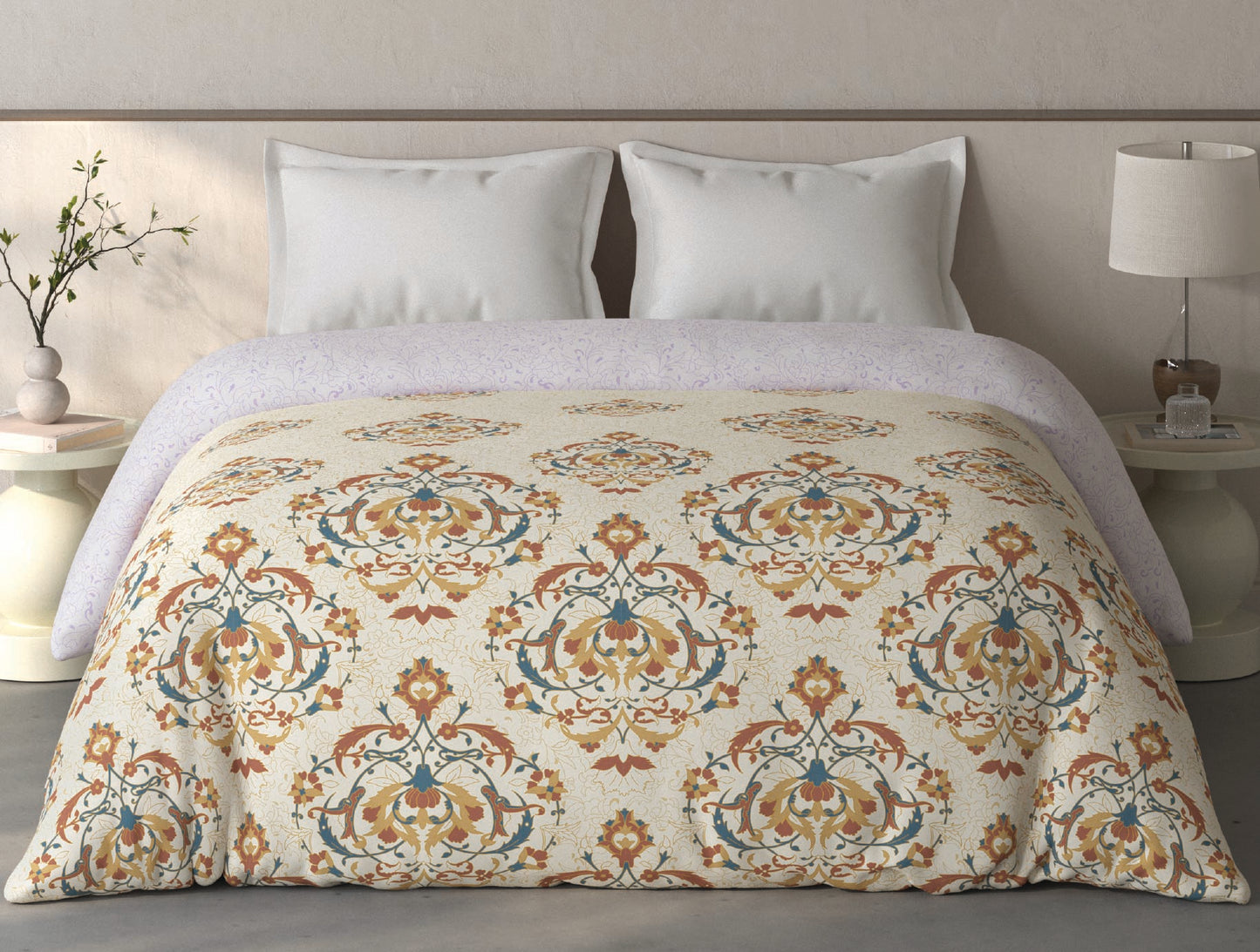 Spaces Fiora Cream Ornate 100% Cotton Double Quilt Blanket - 88 x 106 Inches