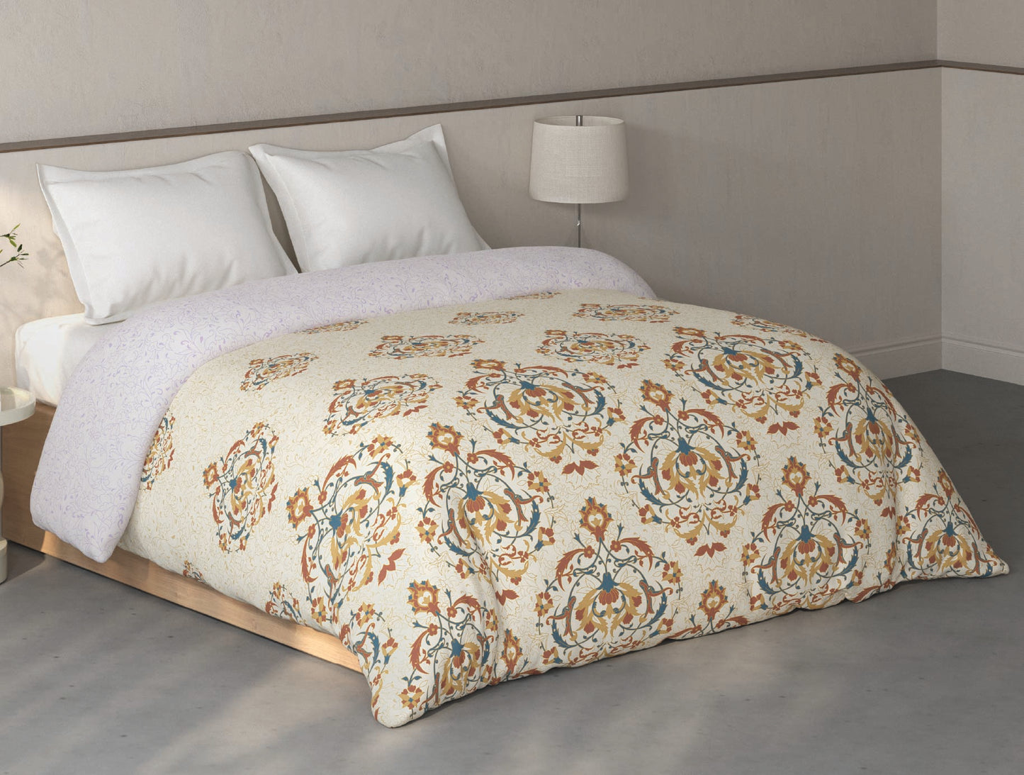 Spaces Fiora Cream Ornate 100% Cotton Double Quilt Blanket - 88 x 106 Inches