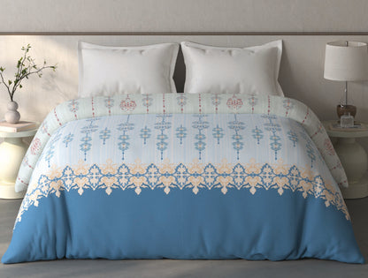 Spaces Fiora Light Blue Ornate 100% Cotton Double Quilt Blanket - 88 x 106 Inches