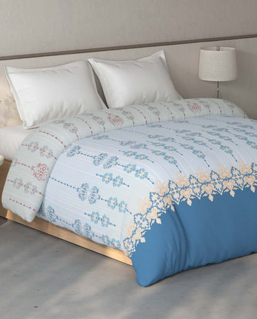 Spaces Fiora Light Blue Ornate 100% Cotton Double Quilt Blanket - 88 x 106 Inches