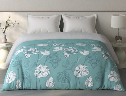 Spaces Fiora Light Teal Floral 100% Cotton Double Quilt Blanket - 88 x 106 Inches
