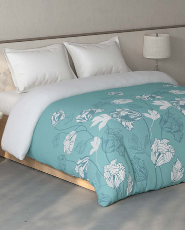 Spaces Fiora Light Teal Floral 100% Cotton Double Quilt Blanket - 88 x 106 Inches