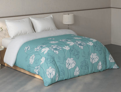 Spaces Fiora Light Teal Floral 100% Cotton Double Quilt Blanket - 88 x 106 Inches