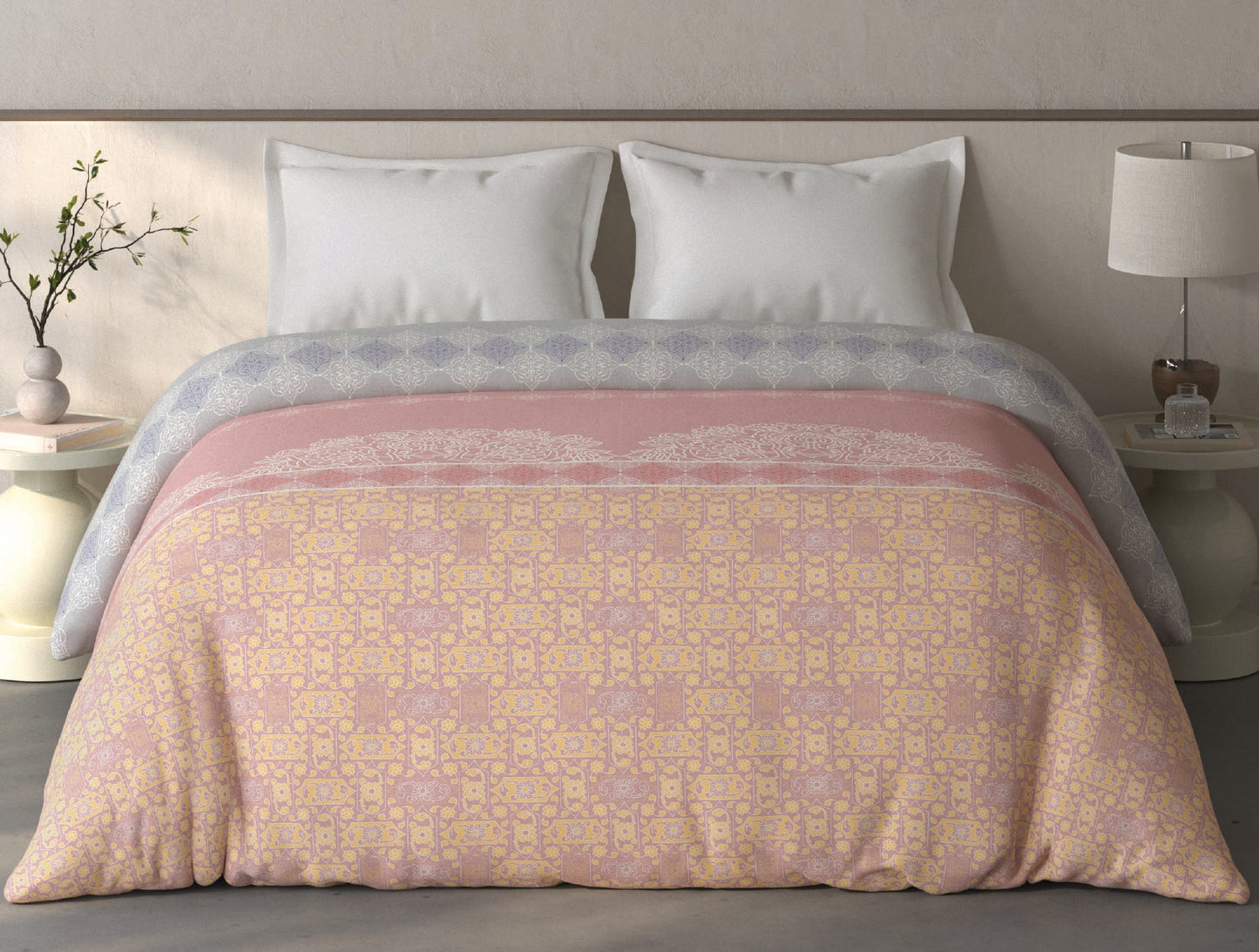 Spaces Fiora Blush Ornate 100% Cotton Double Quilt Blanket - 88 x 106 Inches
