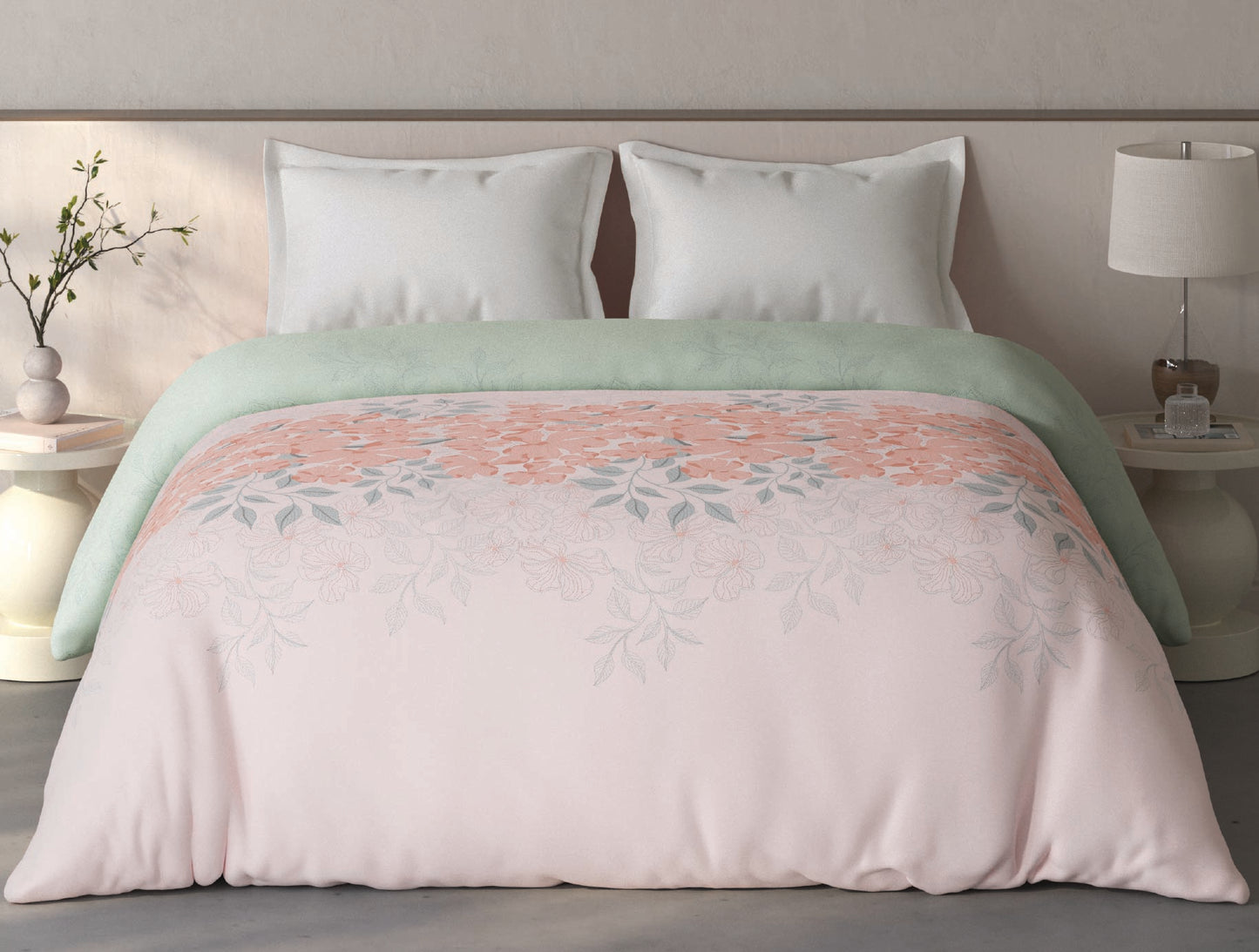 Spaces Fiora Light Pink Floral 100% Cotton Double Quilt Blanket - 88 x 106 Inches