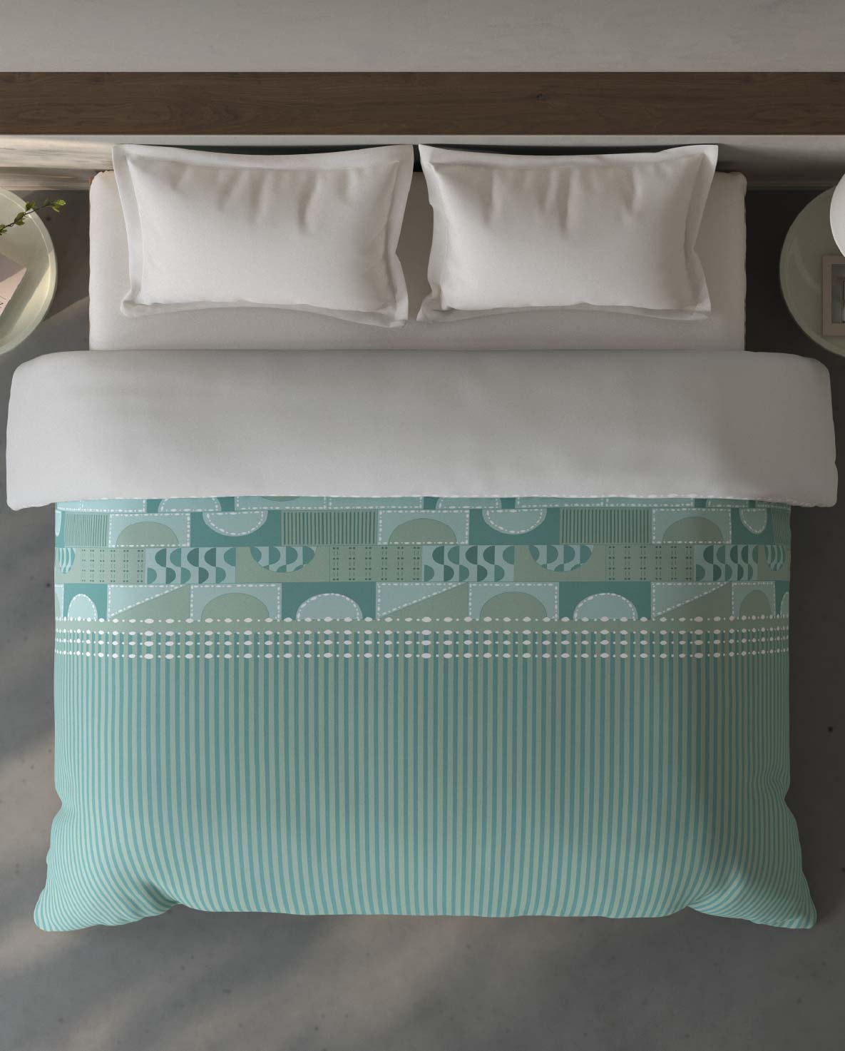 Spaces Fiora Light Green Geometric 100% Cotton Double Quilt Blanket - 88 x 106 Inches