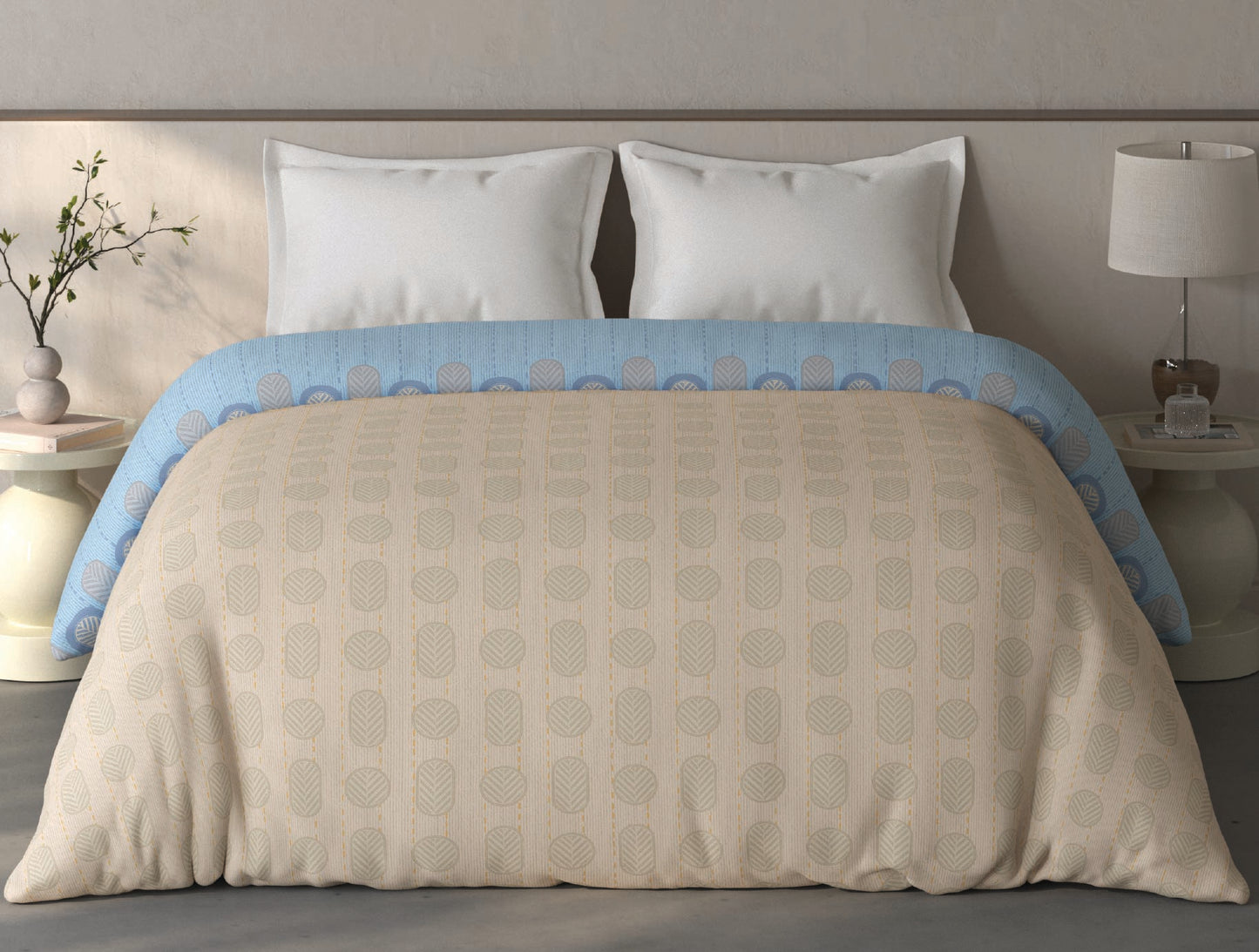 Spaces Fiora Beige Geometric 100% Cotton Double Quilt Blanket - 88 x 106 Inches