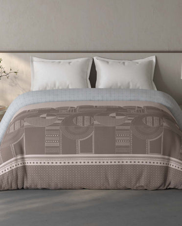 Spaces Fiora Light Taupe Geometric 100% Cotton Double Quilt Blanket - 88 x 106 Inches