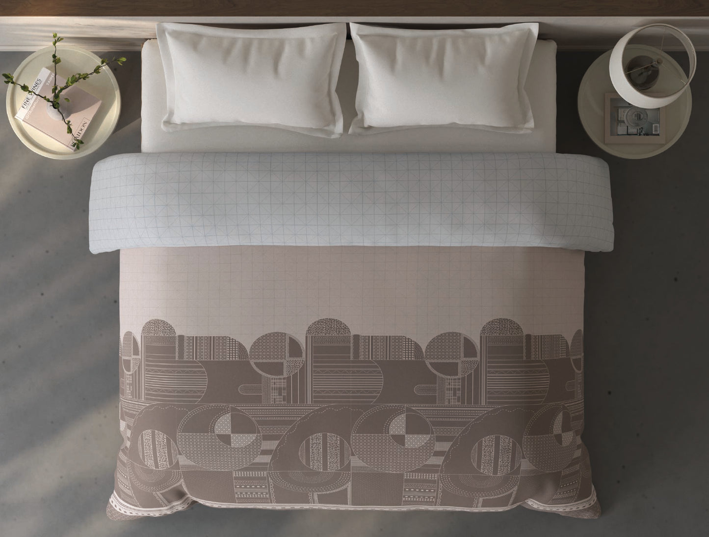 Spaces Fiora Light Taupe Geometric 100% Cotton Double Quilt Blanket - 88 x 106 Inches