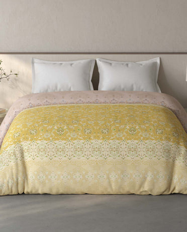 Spaces Fiora 100% Cotton Ornate Light Yellow Double Quilt - 88 x 106 Inches