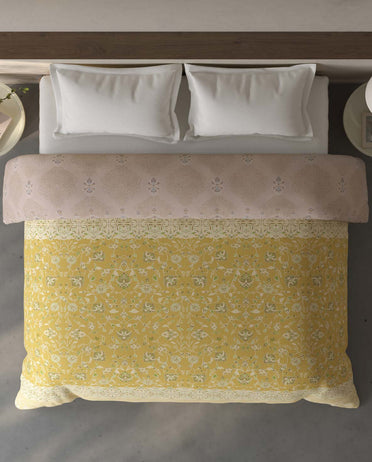 Spaces Fiora 100% Cotton Ornate Light Yellow Double Quilt - 88 x 106 Inches