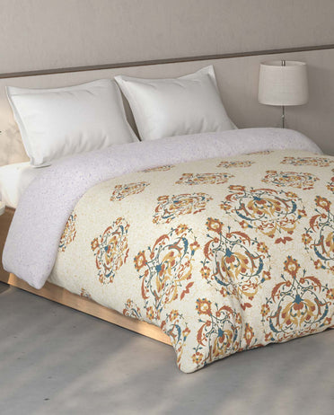 Spaces Fiora 100% Cotton Ornate Cream Double Quilt - 88 x 106 Inches