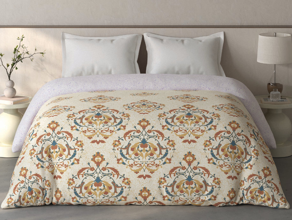 Spaces Fiora 100% Cotton Ornate Cream Double Quilt - 88 x 106 Inches
