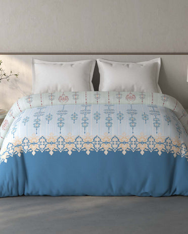 Spaces Fiora 100% Cotton Ornate Light Blue Double Quilt - 88 x 106 Inches