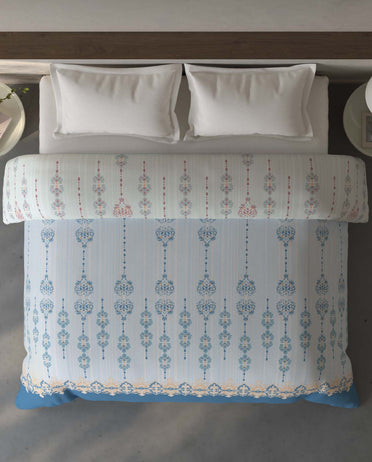 Spaces Fiora 100% Cotton Ornate Light Blue Double Quilt - 88 x 106 Inches