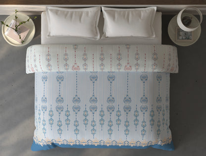 Spaces Fiora 100% Cotton Ornate Light Blue Double Quilt - 88 x 106 Inches