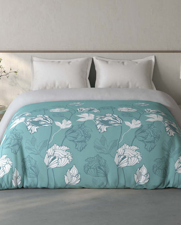 Spaces Fiora 100% Cotton Floral Light Teal Double Quilt - 88 x 106 Inches