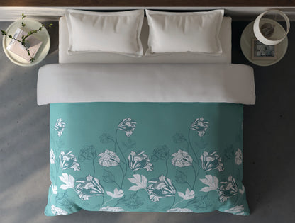 Spaces Fiora 100% Cotton Floral Light Teal Double Quilt - 88 x 106 Inches