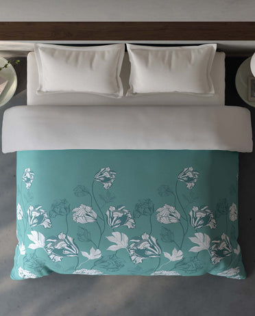 Spaces Fiora 100% Cotton Floral Light Teal Double Quilt - 88 x 106 Inches