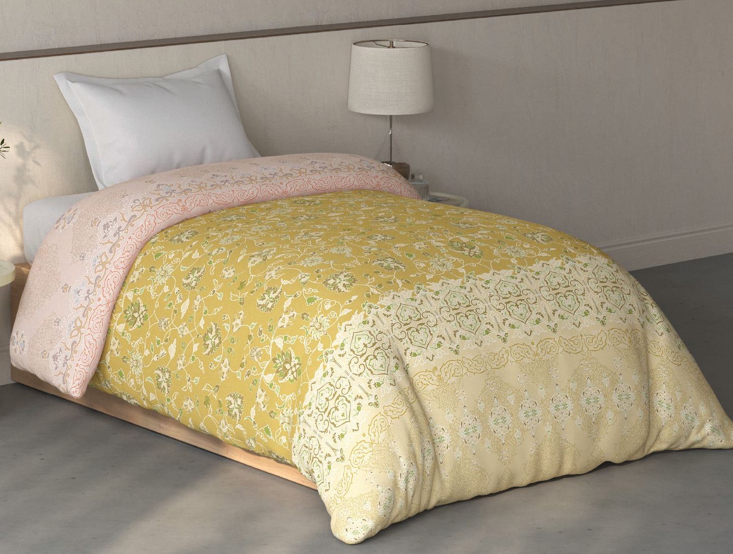 Spaces Fiora Light Yellow Ornate 100% Cotton Single Quilt - 59 x 86 Inches