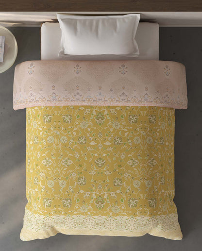 Spaces Fiora Light Yellow Ornate 100% Cotton Single Quilt - 59 x 86 Inches