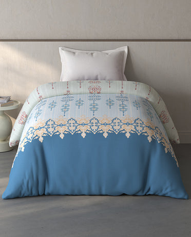 Spaces Fiora Light Blue Ornate 100% Cotton Single Quilt - 59 x 86 Inches