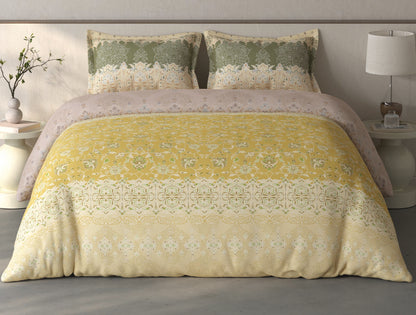 Spaces Fiora Light Yellow Ornate 100% Cotton Bedding Set - 108 x 108 Inches