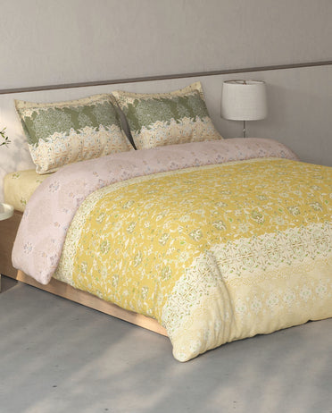 Spaces Fiora Light Yellow Ornate 100% Cotton Bedding Set - 108 x 108 Inches