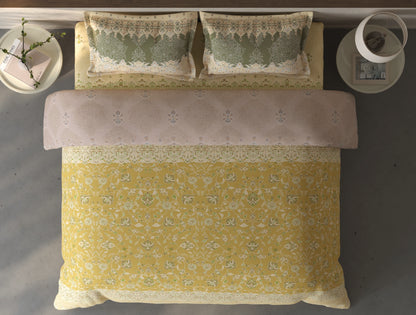 Spaces Fiora Light Yellow Ornate 100% Cotton Bedding Set - 108 x 108 Inches