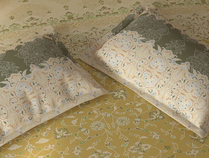 Spaces Fiora Light Yellow Ornate 100% Cotton Bedding Set - 108 x 108 Inches