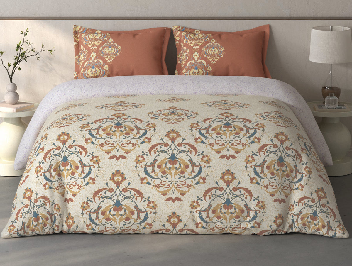 Spaces Fiora Cream Ornate 100% Cotton Bedding Set - 108 x 108 Inches