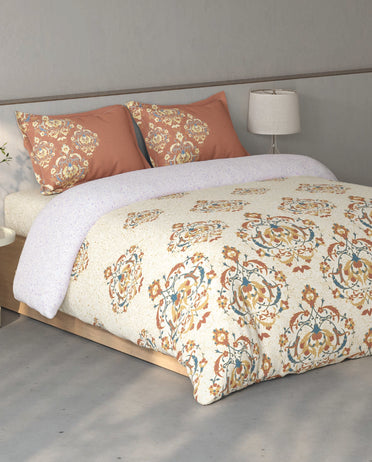 Spaces Fiora Cream Ornate 100% Cotton Bedding Set - 108 x 108 Inches