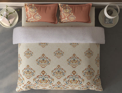 Spaces Fiora Cream Ornate 100% Cotton Bedding Set - 108 x 108 Inches