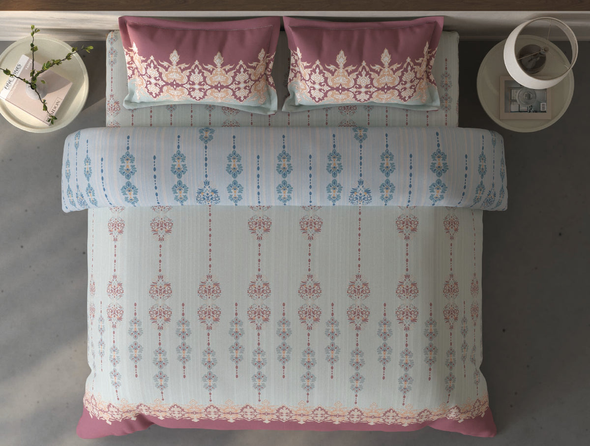 Spaces Fiora Light Blue Ornate 100% Cotton Bedding Set - 108 x 108 Inches
