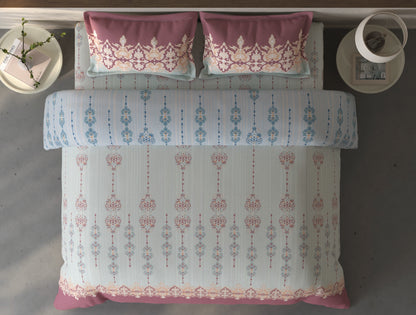 Spaces Fiora Light Blue Ornate 100% Cotton Bedding Set - 108 x 108 Inches