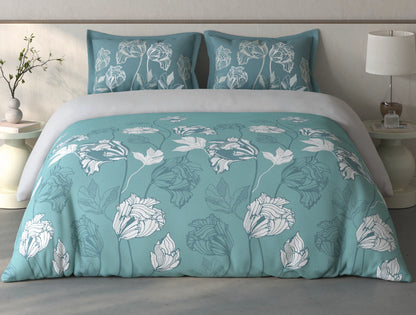 Spaces Fiora Light Teal Floral 100% Cotton Bedding Set - 108 x 108 Inches