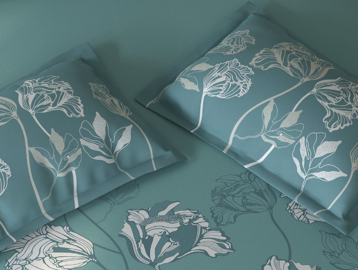 Spaces Fiora Light Teal Floral 100% Cotton Bedding Set - 108 x 108 Inches