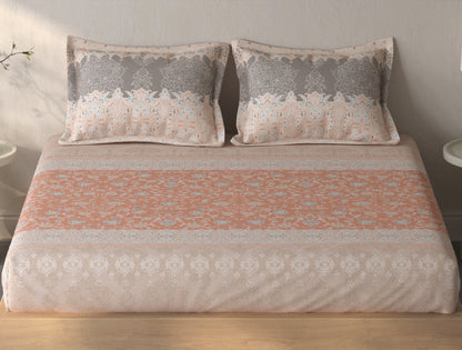 Spaces Fiora Light Blush Ornate 100% Cotton King Fitted Sheet with 2 Pillow Covers - 72 x 78 Inches