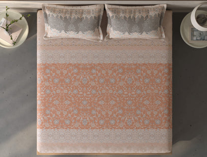 Spaces Fiora Light Blush Ornate 100% Cotton King Fitted Sheet with 2 Pillow Covers - 72 x 78 Inches